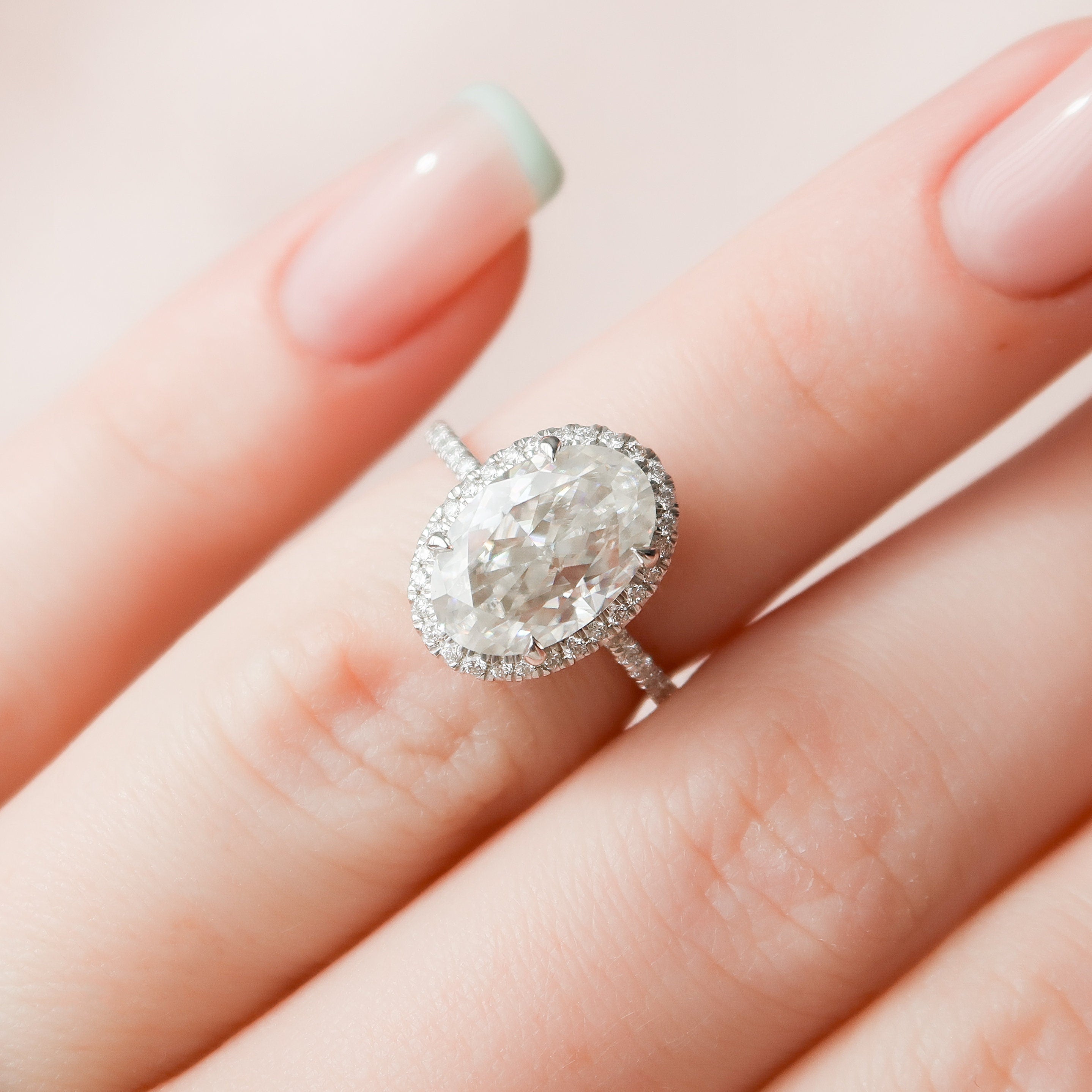 3.50CT Oval Cut Moissanite Halo Pave Setting Diamond Engagement Ring