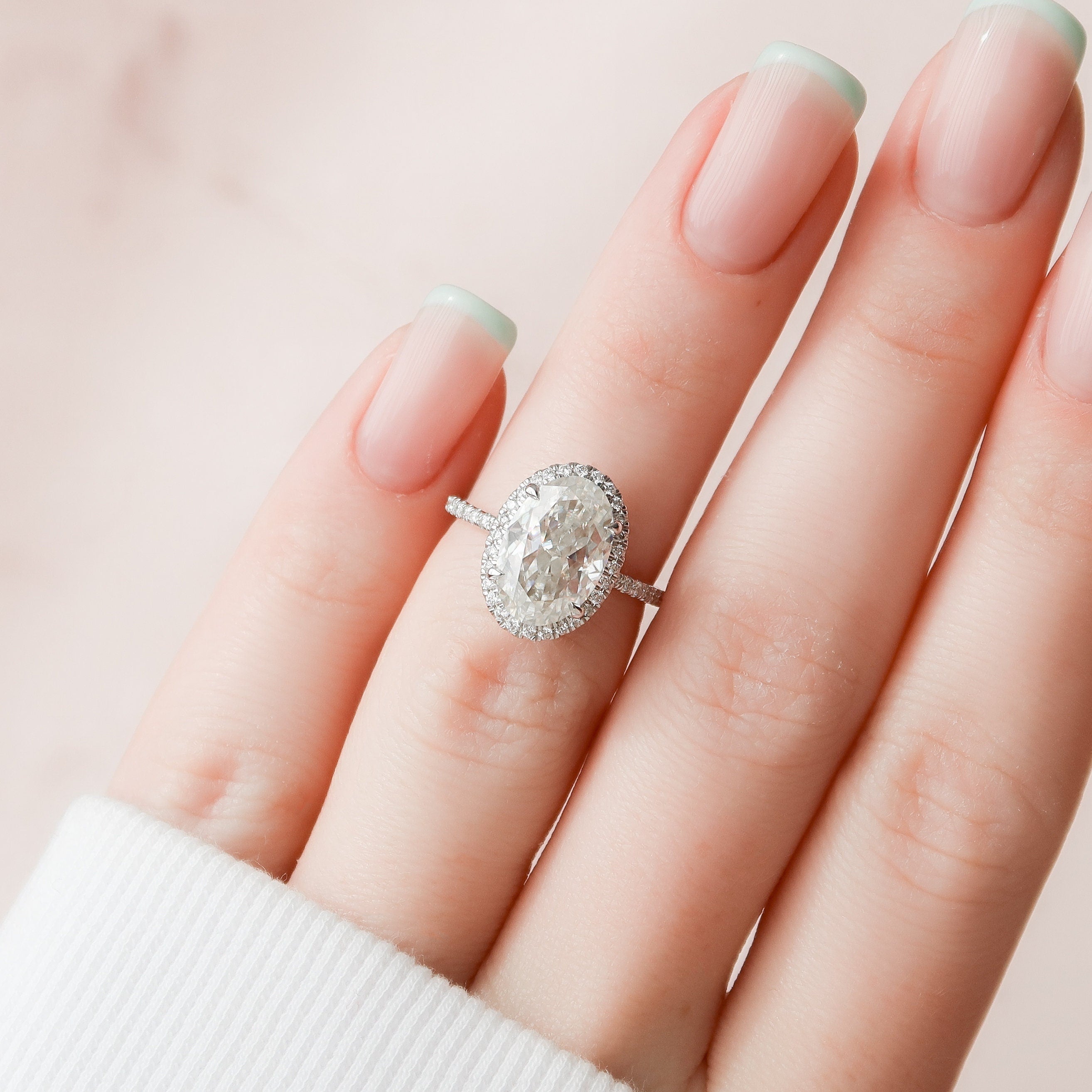 3.50CT Oval Cut Moissanite Halo Pave Setting Diamond Engagement Ring