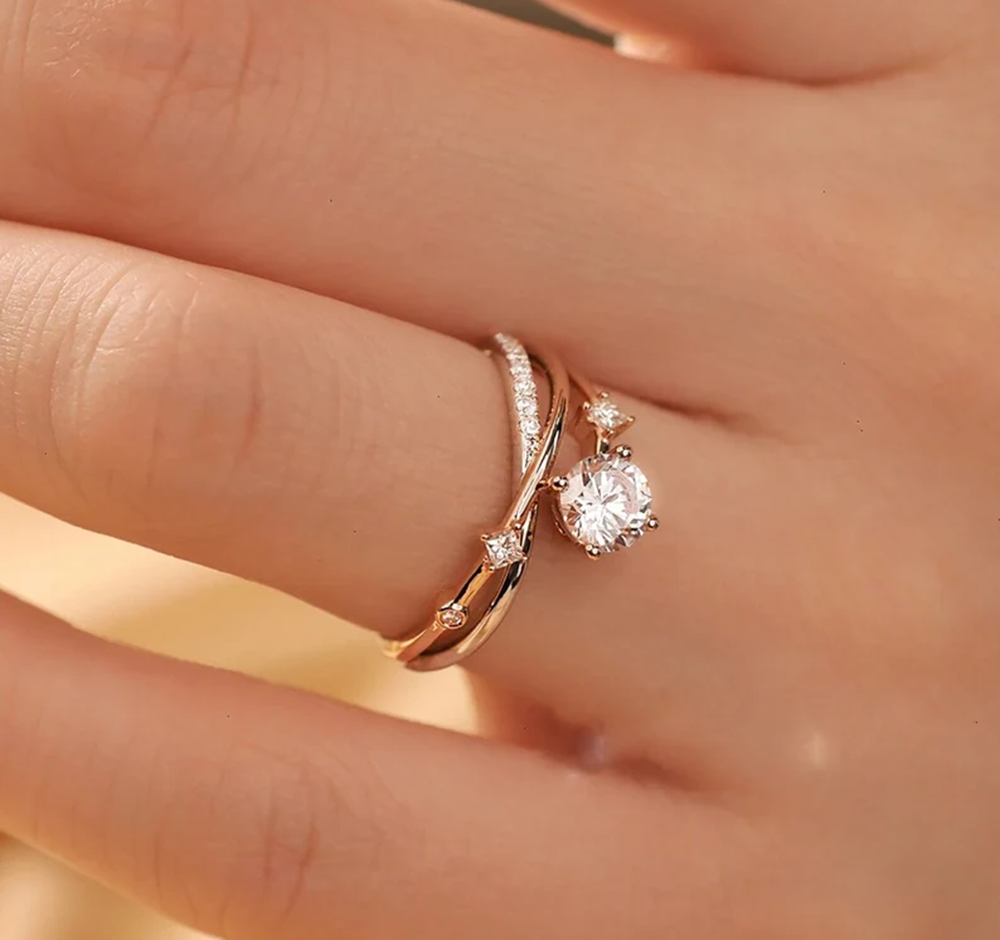 1.0 CT Round Cut Moissanite Dainty Bridal Ring Engagement Ring 14k Solid Gold Gift for her