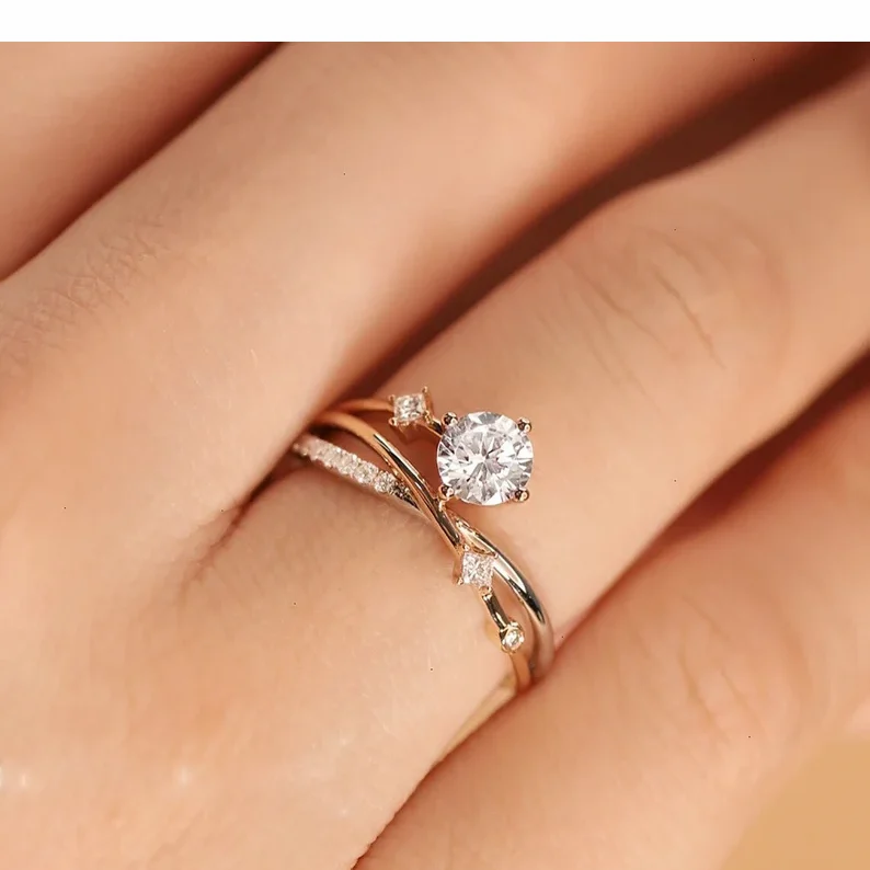 1.0 CT Round Cut Moissanite Dainty Bridal Ring Engagement Ring 14k Solid Gold Gift for her