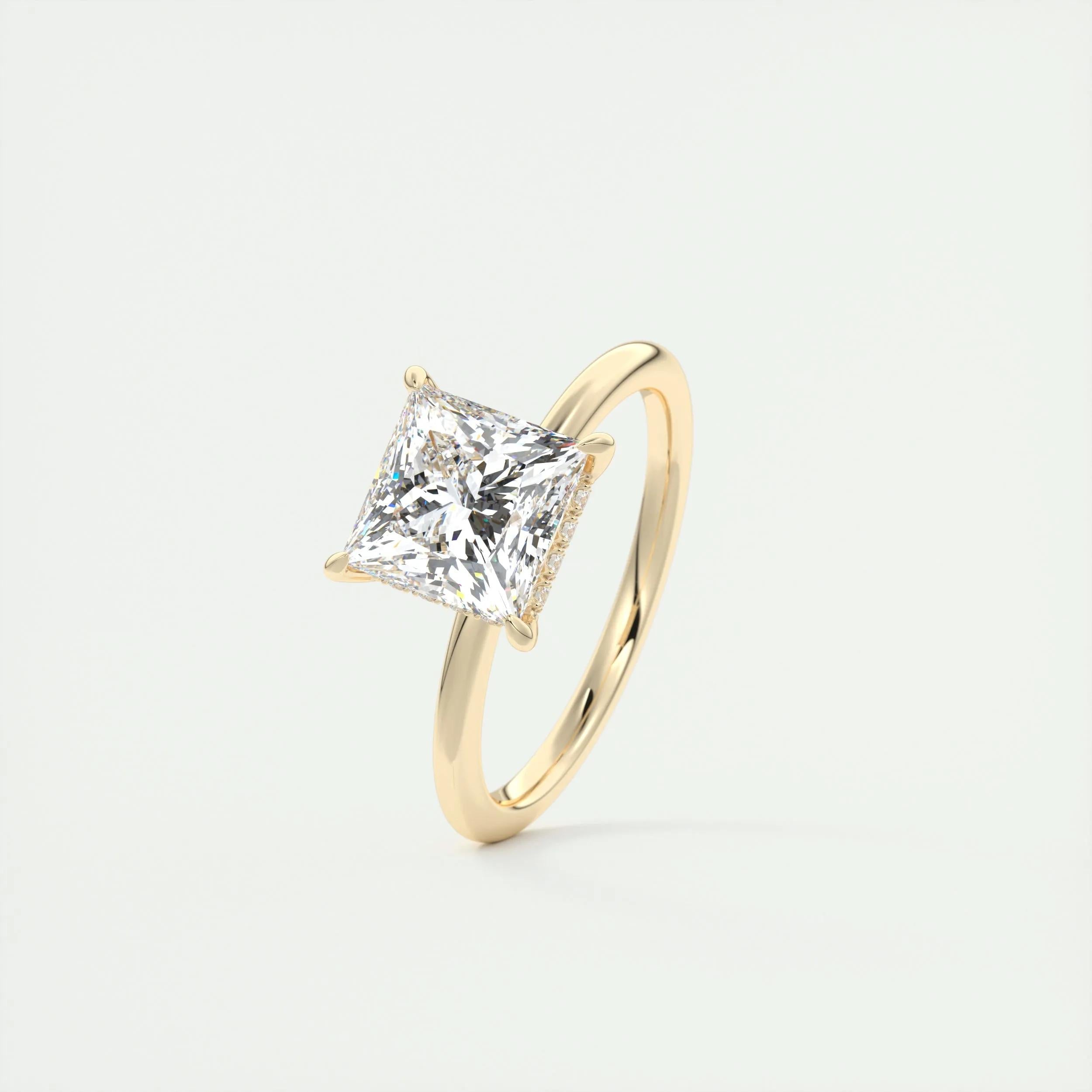 2.5 Ct Princess solitaire with Hidden Halo Moissanite Diamond Engagement Ring