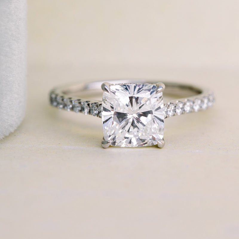 2.25CT Cushion Moissanite Solitaire Pave Setting Engagement Ring