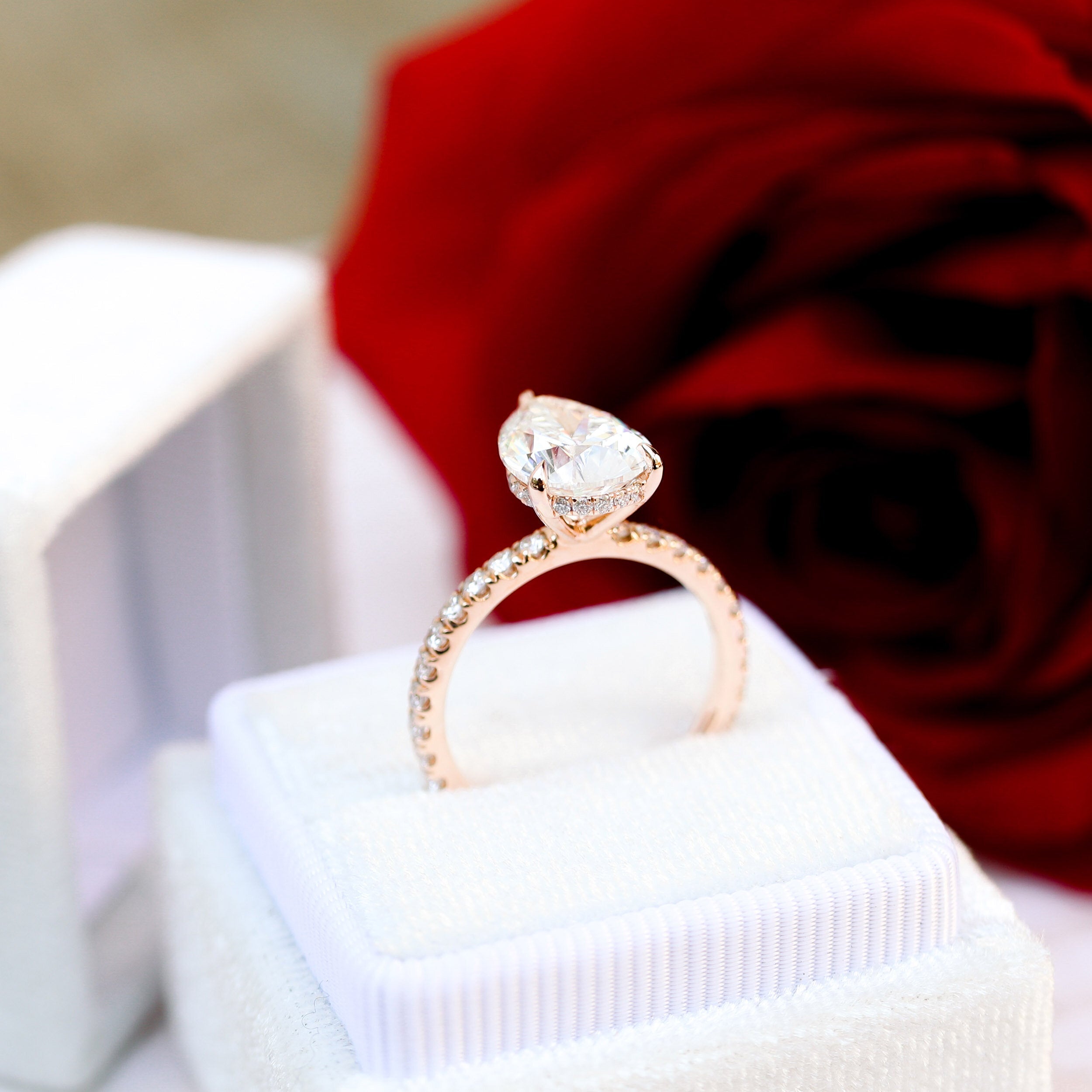 2.25CT Pear Moissanite Hidden Halo Pave Setting Engagement Ring