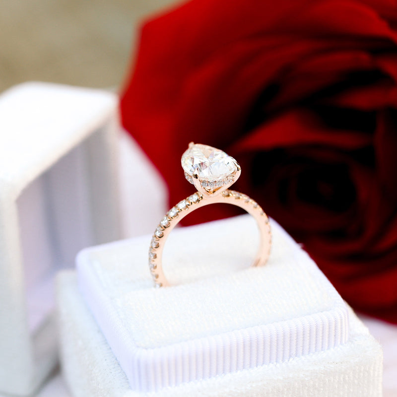 2.25CT Pear Moissanite Hidden Halo Pave Setting Engagement Ring