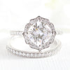 2.30CT Cushion Moissanite Vintage Halo Bridal Ring Set