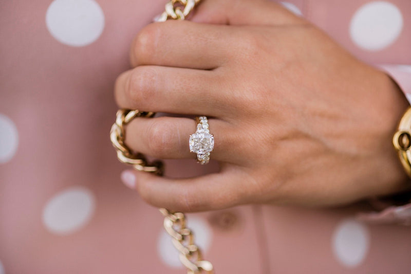 4.20CT Elongated Cushion Moissanite 3 Stones Engagement Ring