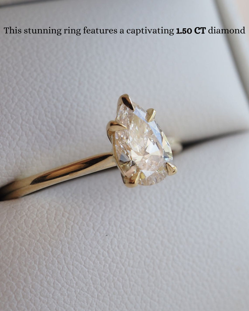 1.0-2.0 CT Pear CVD Diamond Solitaire Engagement Ring