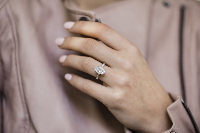 3.0CT Oval Moissanite Hidden Halo Triple Pave Engagement Ring