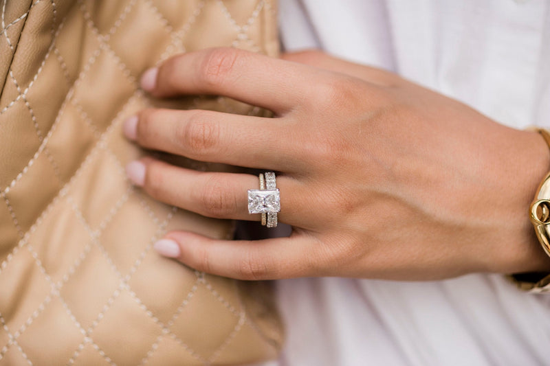 4.60CT Radiant Moissanite Hidden Halo Pave Setting Engagement Ring