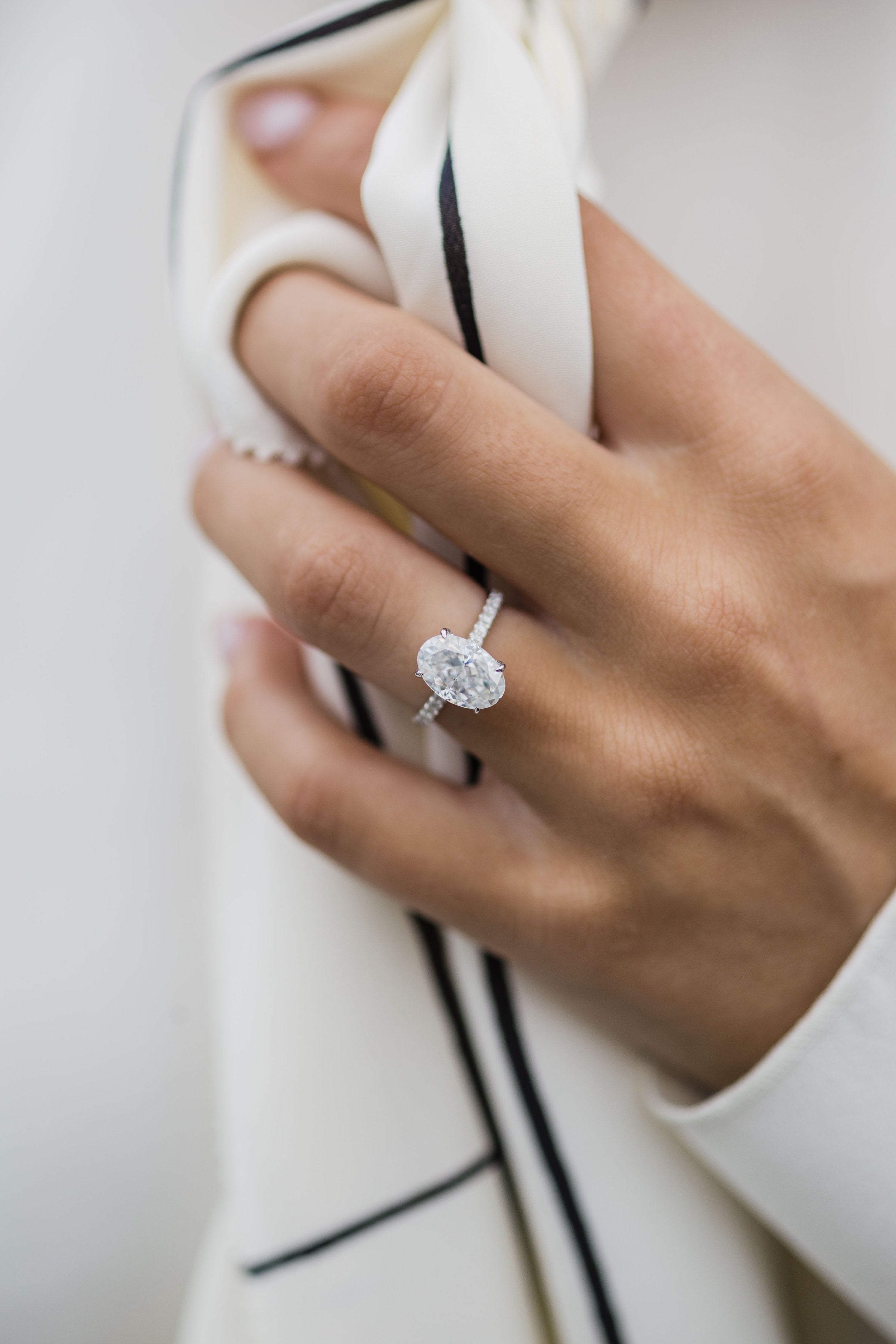 2.90CT Oval Moissanite Hidden Halo Pave Setting Engagement Ring