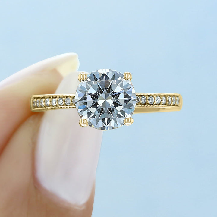 2.0CT Round Cut Moissanite Vintage Style Engagement Ring