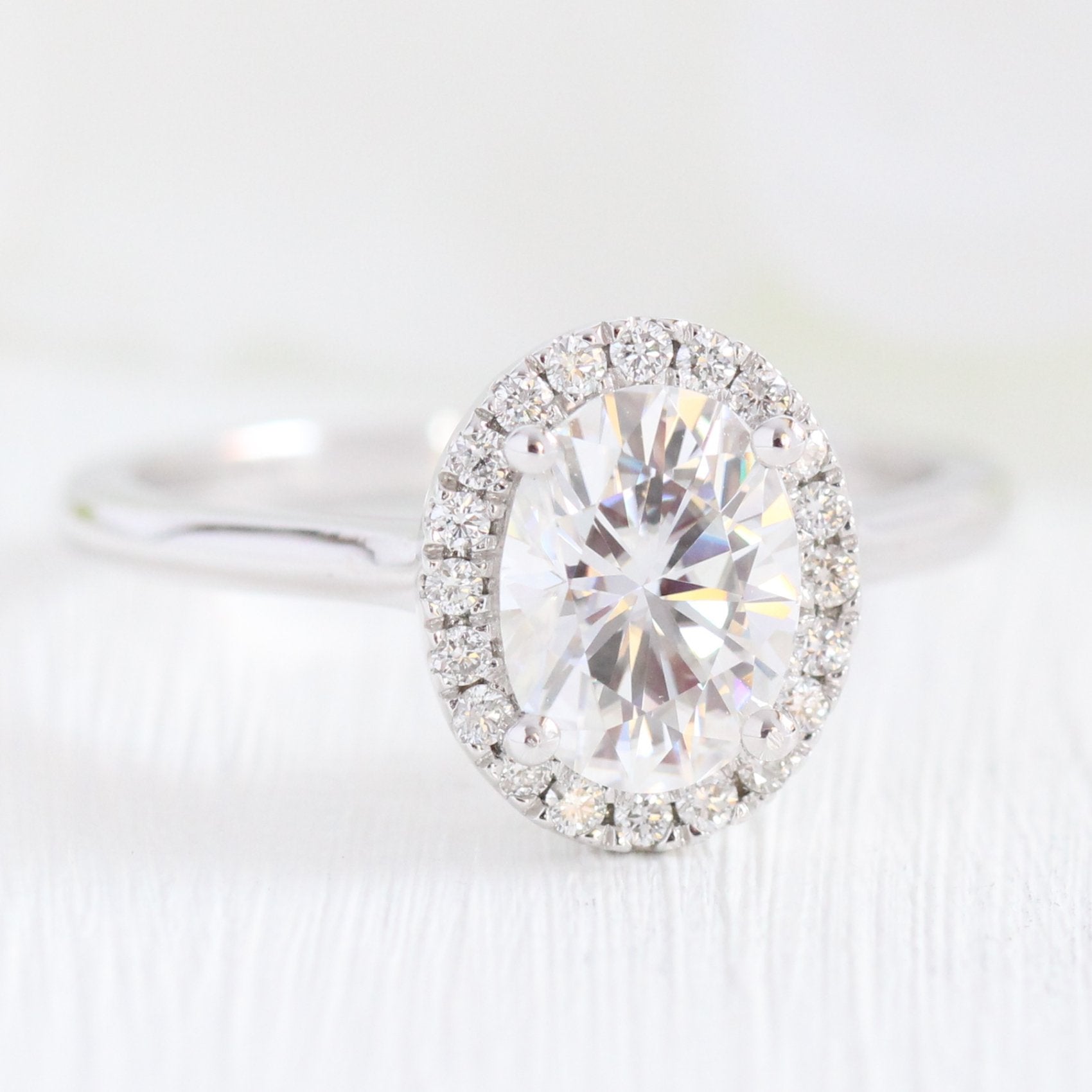 1.50CT Oval Cut Halo Style Moissanite Engagement Ring
