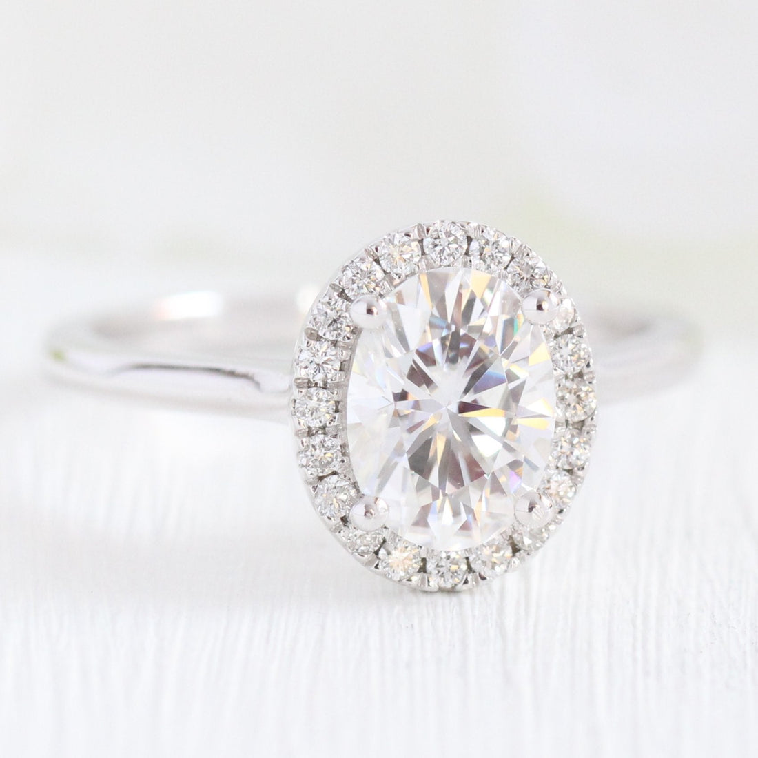 1.50CT Oval Cut Halo Style Moissanite Engagement Ring