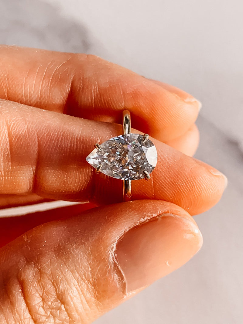 2.0CT Pear Cut Moissanite Solitaire 4 Prong Engagement Ring