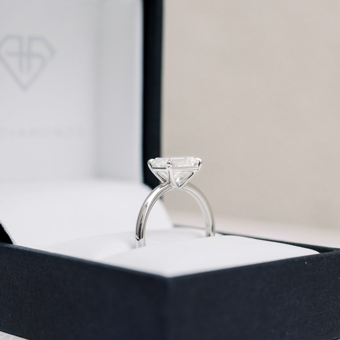 1.75ct East-West Emerald Cut Moissanite Solitaire Engagement Ring