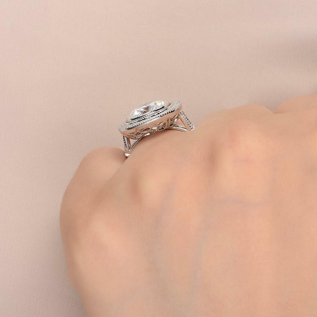 2.40CT Cushion Cut Moissanite Unique Halo Engagement Ring