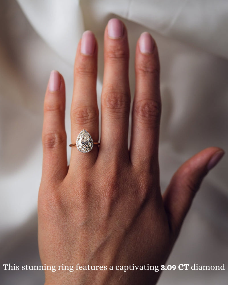 2.0-3.50 CT Pear CVD Diamond Halo Engagement Ring