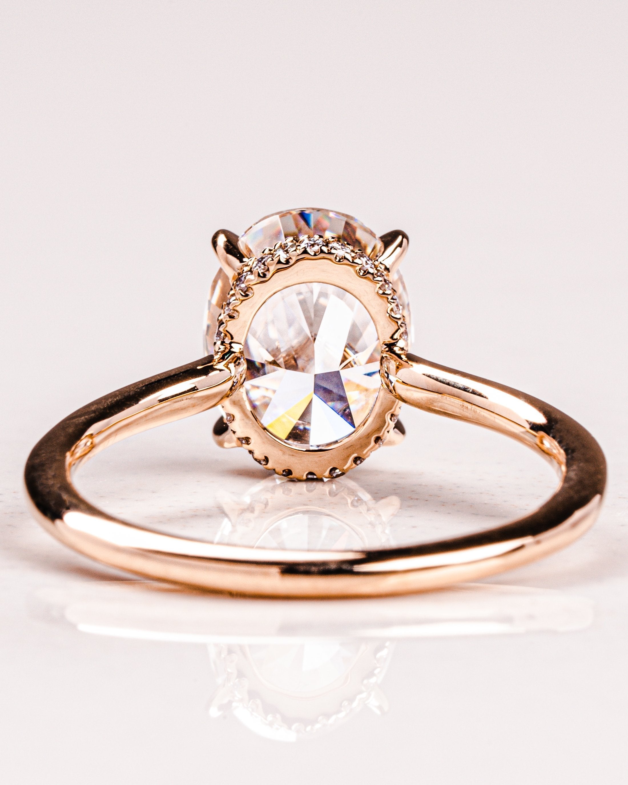 2.0CT Oval Moissanite Solitaire Engagement Ring With Hidden Halo Setting