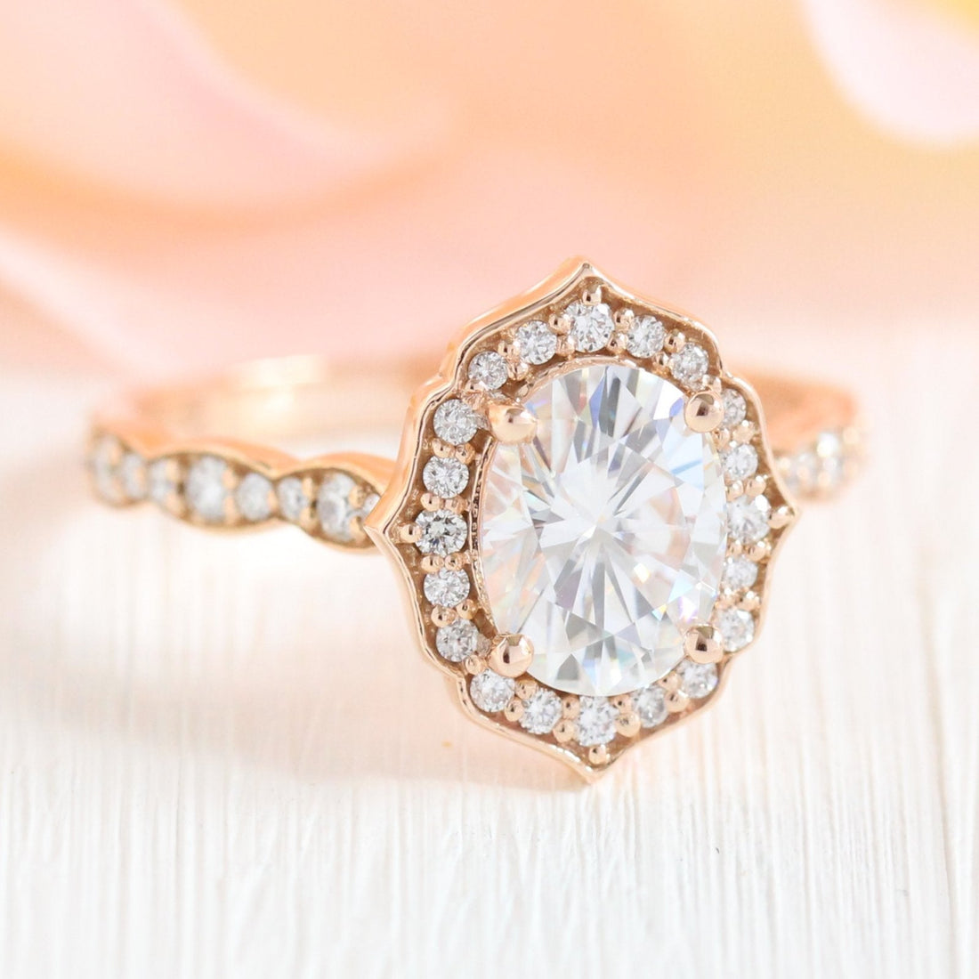1.50CT Vintage Oval Cut Moissanite Halo Engagement Ring