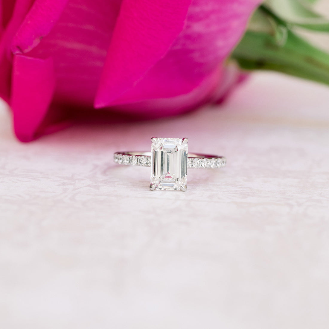 2.0CT Emerald Moissanite Pave Setting Engagement Ring