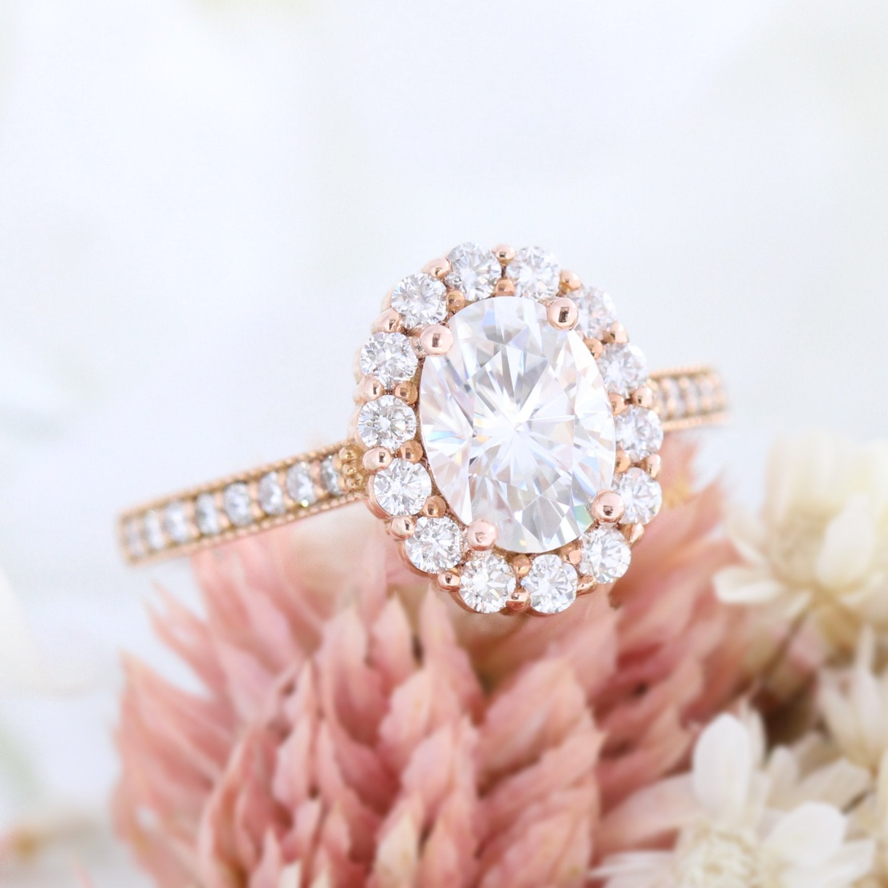 1.50CT Oval Cut Moissanite Halo Style Engagement Ring