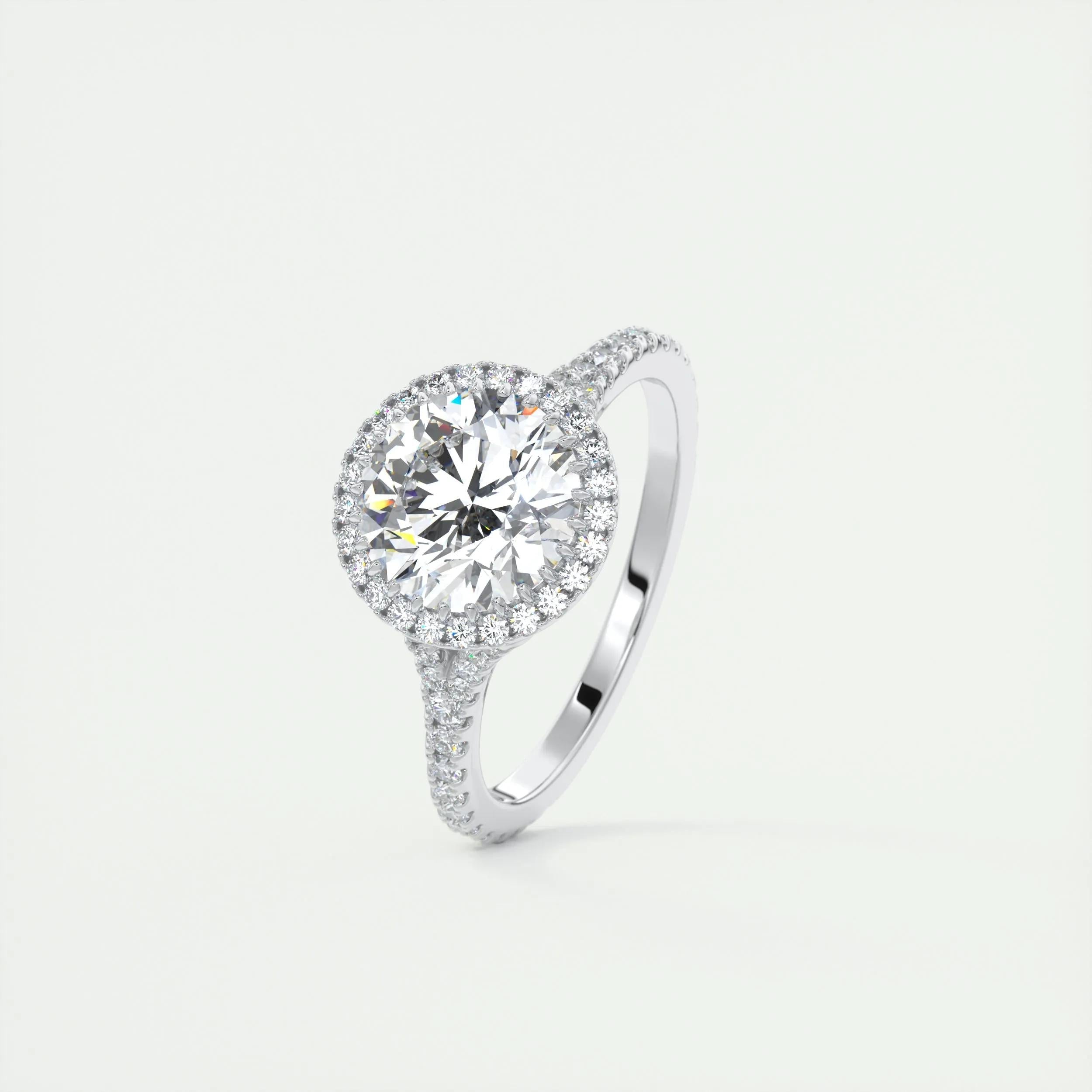3.05 Ct Round Halo Cathedral Moissanite Diamond Engagement Ring