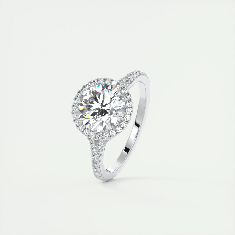 3.05 Ct Round Halo Cathedral Moissanite Diamond Engagement Ring