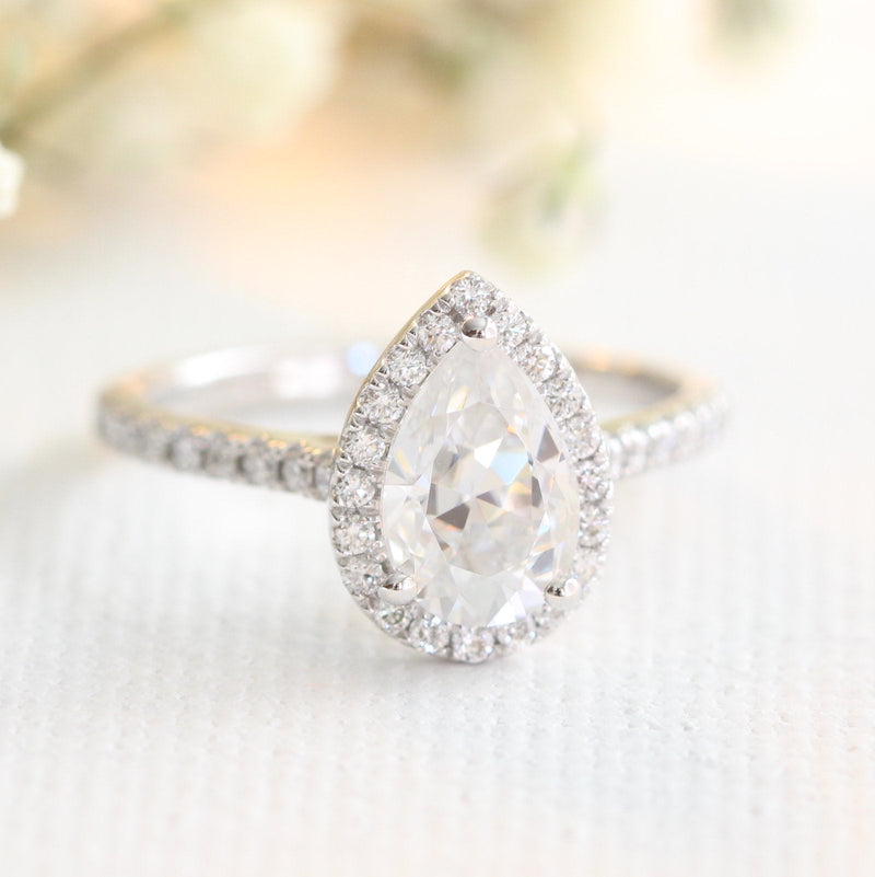1.50CT Pear Cut Moissanite Halo Engagement Ring