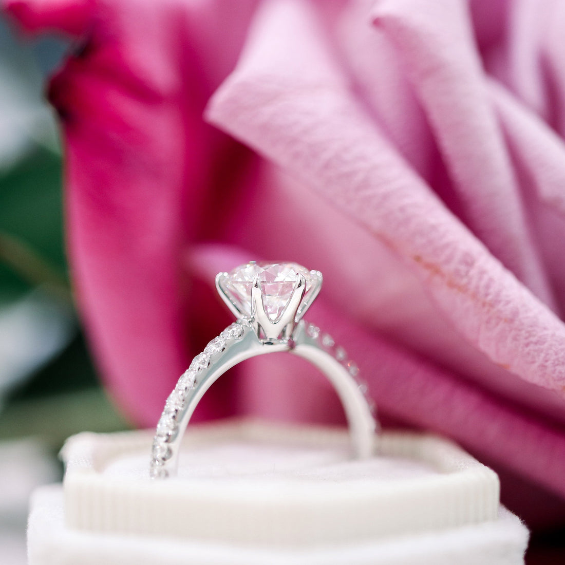 2.0CT Round Moissanite Solitaire Pave Setting Engagement Ring