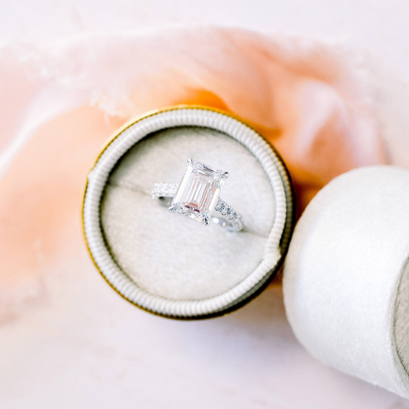 1.75CT Emerald Cut Moissanite Pave Setting Engagement Ring