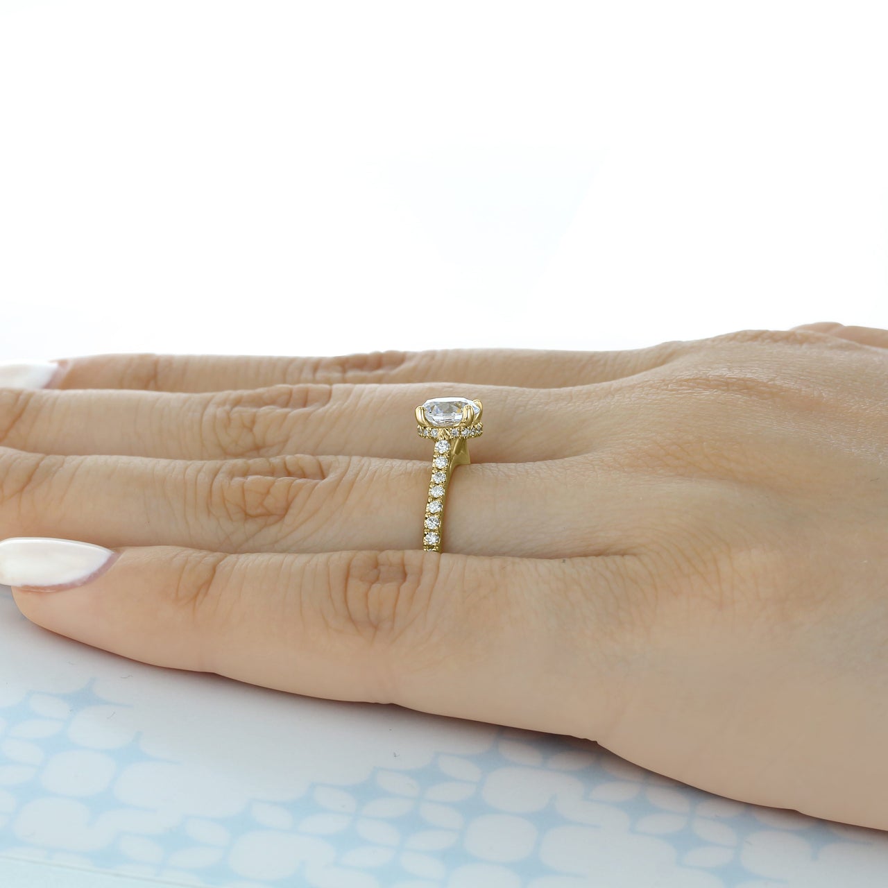 1.0CT Round Cut Hidden Halo Pave Style Moissanite Engagement Ring