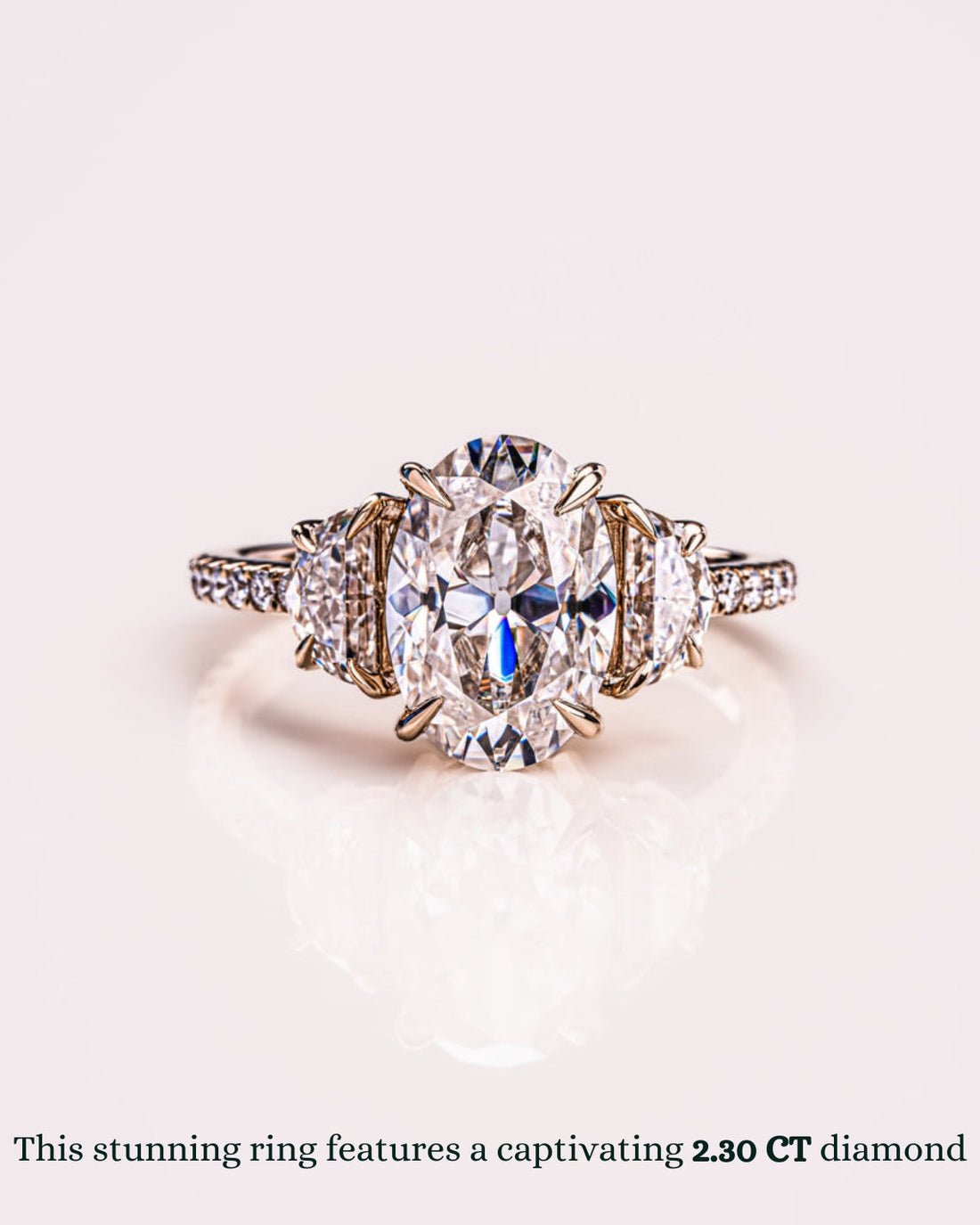 1.50 - 3.0 CT Oval  CVD Diamond Three Stone Style Engagement Ring