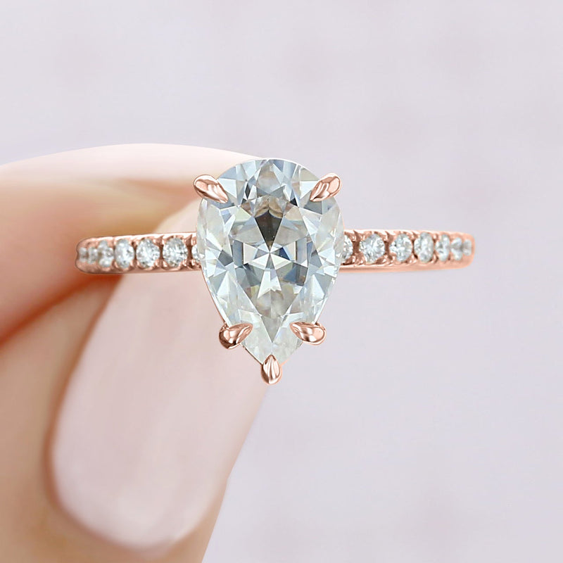 1.93CT Pear Cut Moissanite Hidden Halo Engagement Ring