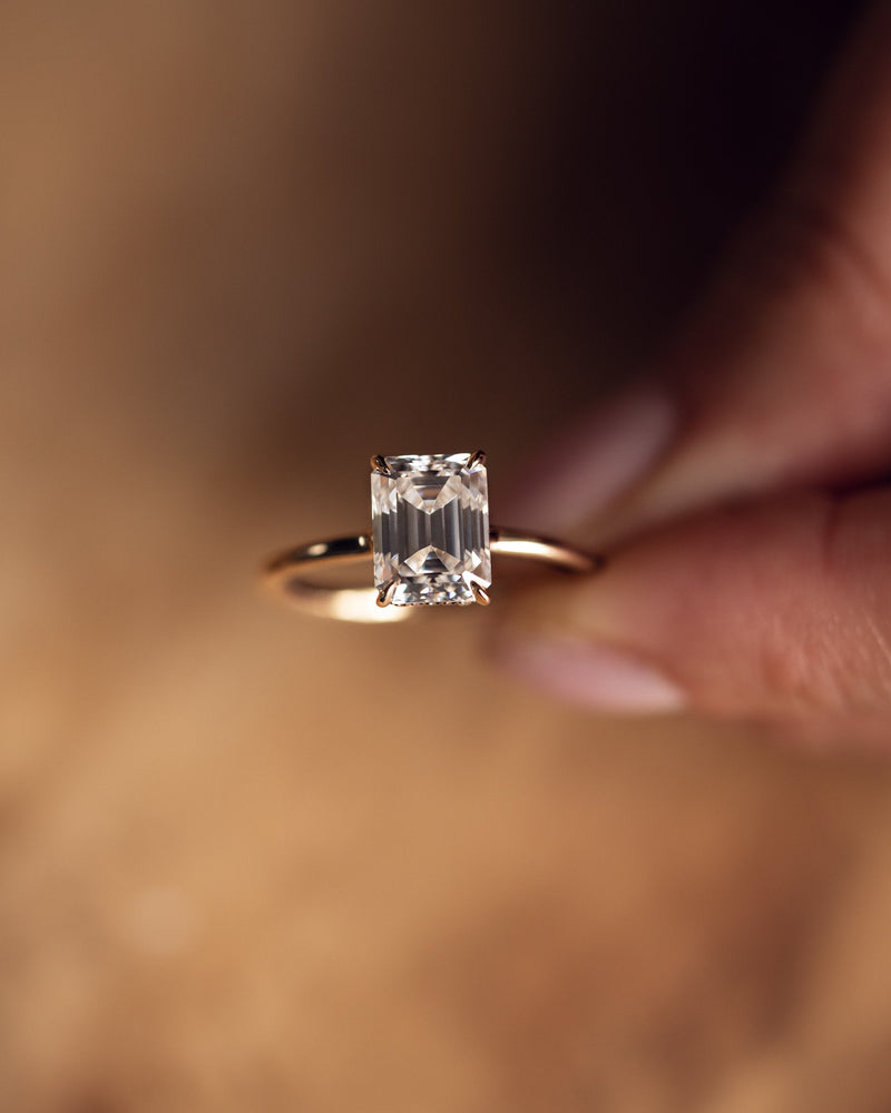 2.50CT Emerald Moissanite Solitaire Engagement Ring With Hidden Halo Setting