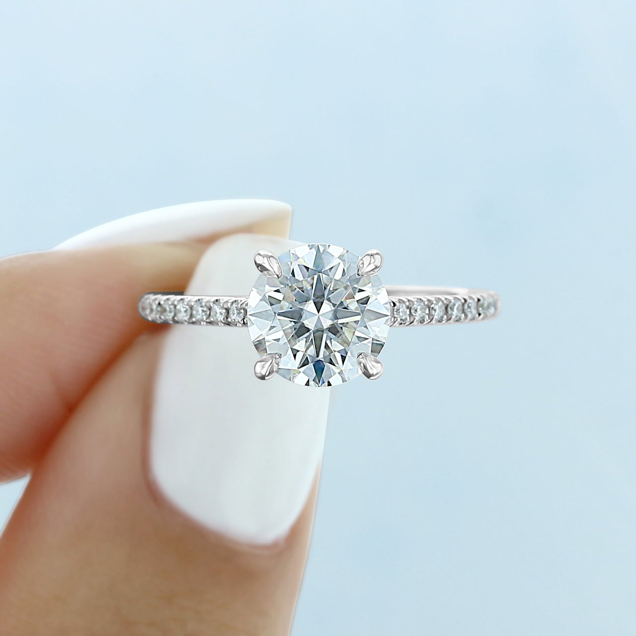 1.5CT Round Cut Hidden Halo Moissanite Engagement Ring