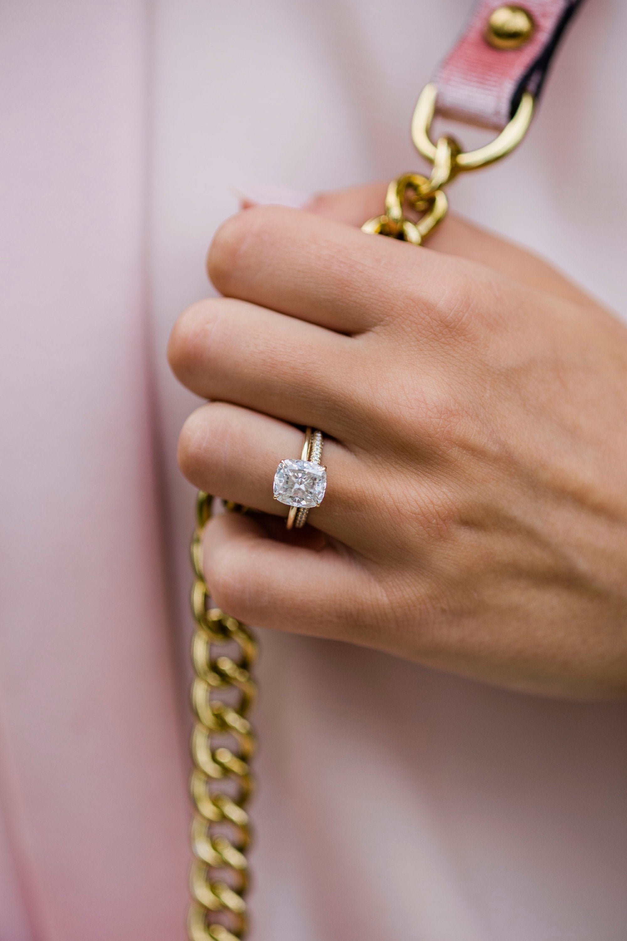 3.0CT Cushion Moissanite Solitaire Hidden Halo Setting Engagement Ring