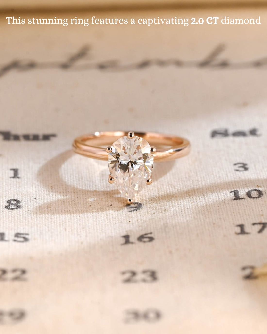 1.0 - 3.0 CT Pear CVD Diamond Solitaire Engagement Ring