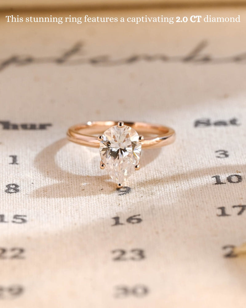 1.0 - 3.0 CT Pear CVD Diamond Solitaire Engagement Ring