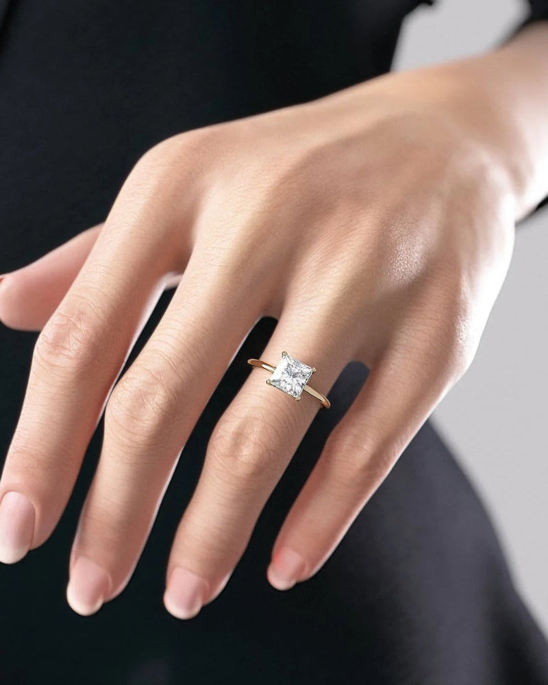 2.0 -4.0 Carat Princess Hidden Halo Surrounds The Center Stone Engagement Ring