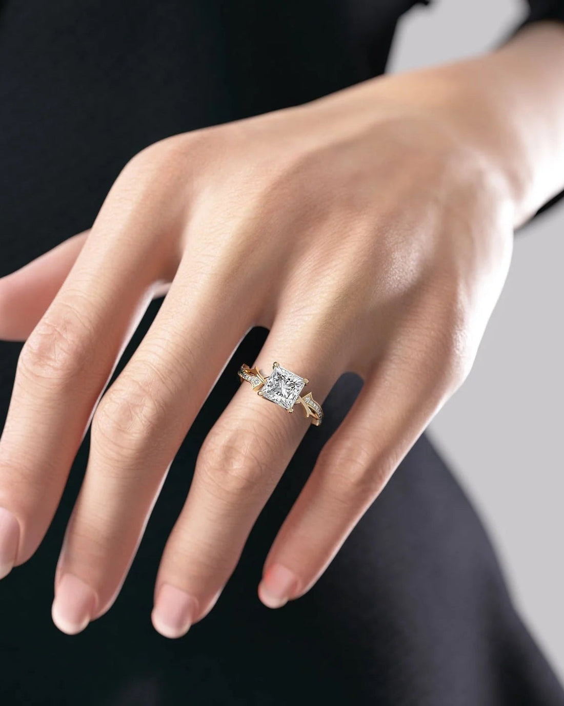 2.0 - 4.0 Carat Princess Shape CVD Diamond twig Engagement Ring