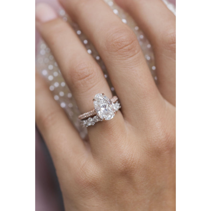 3.20CT Oval Cut Moissanite Solitaire Pave Setting Engagement Ring