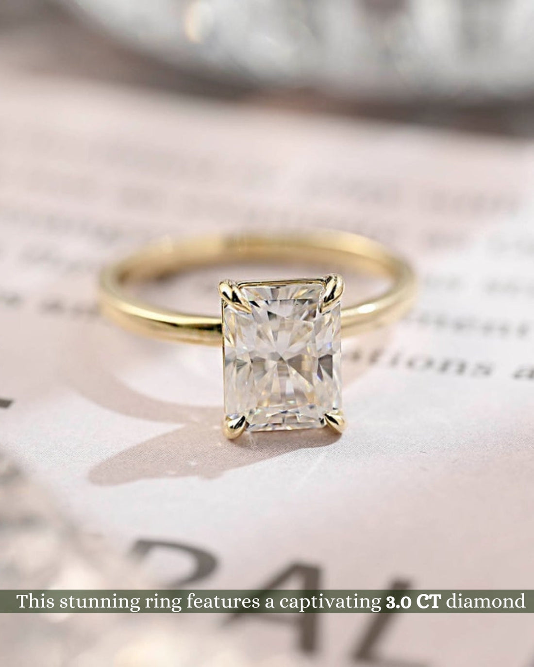 1.0-3.0 CT Radiant CVD Diamond Solitaire Engagement Ring