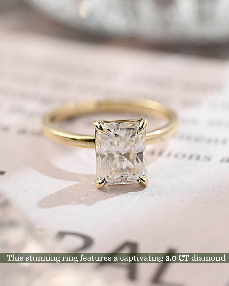1.0-3.0 CT Radiant CVD Diamond Solitaire Engagement Ring
