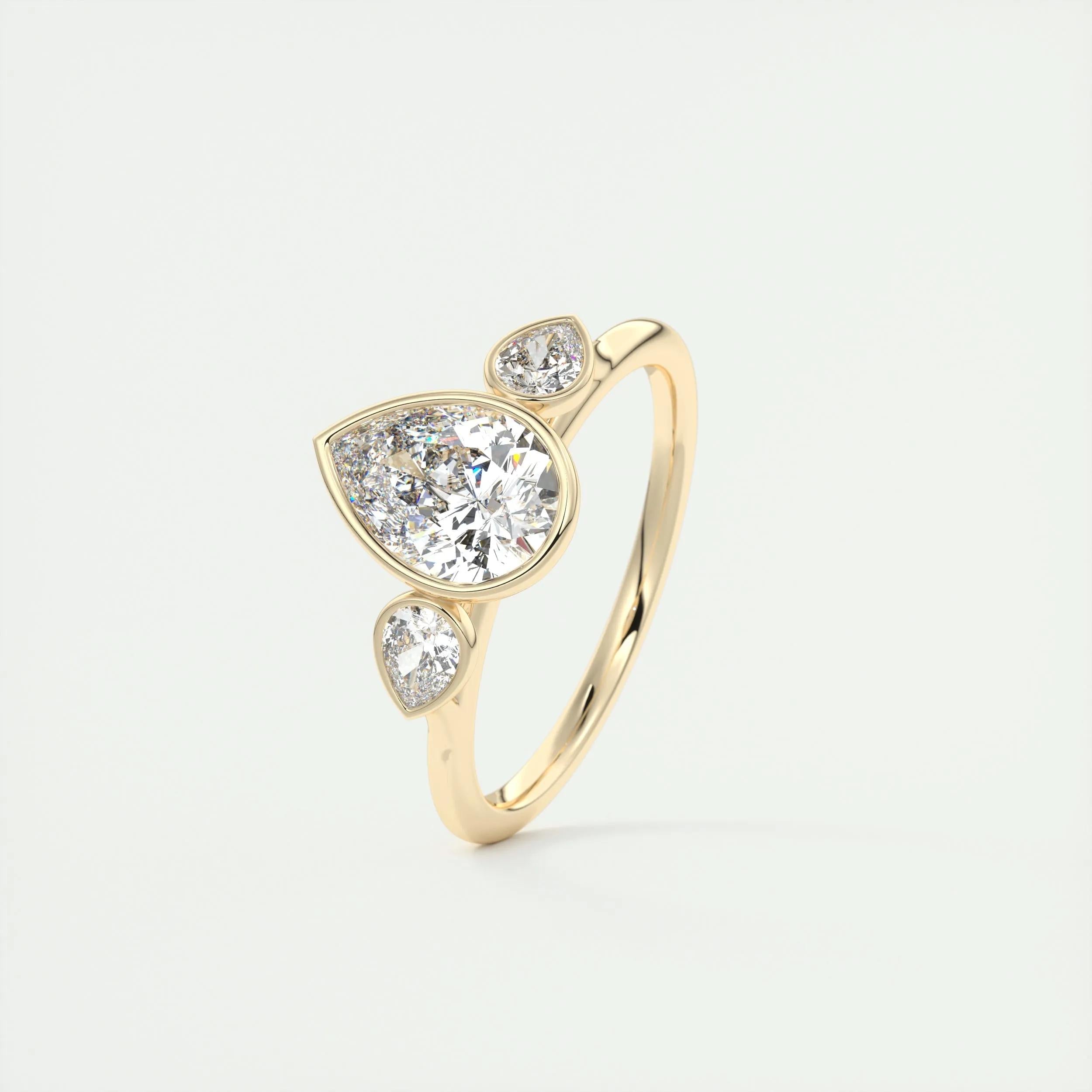 2.0 Ct Pear Bezel Three Stone Moissanite Diamond Engagement Ring