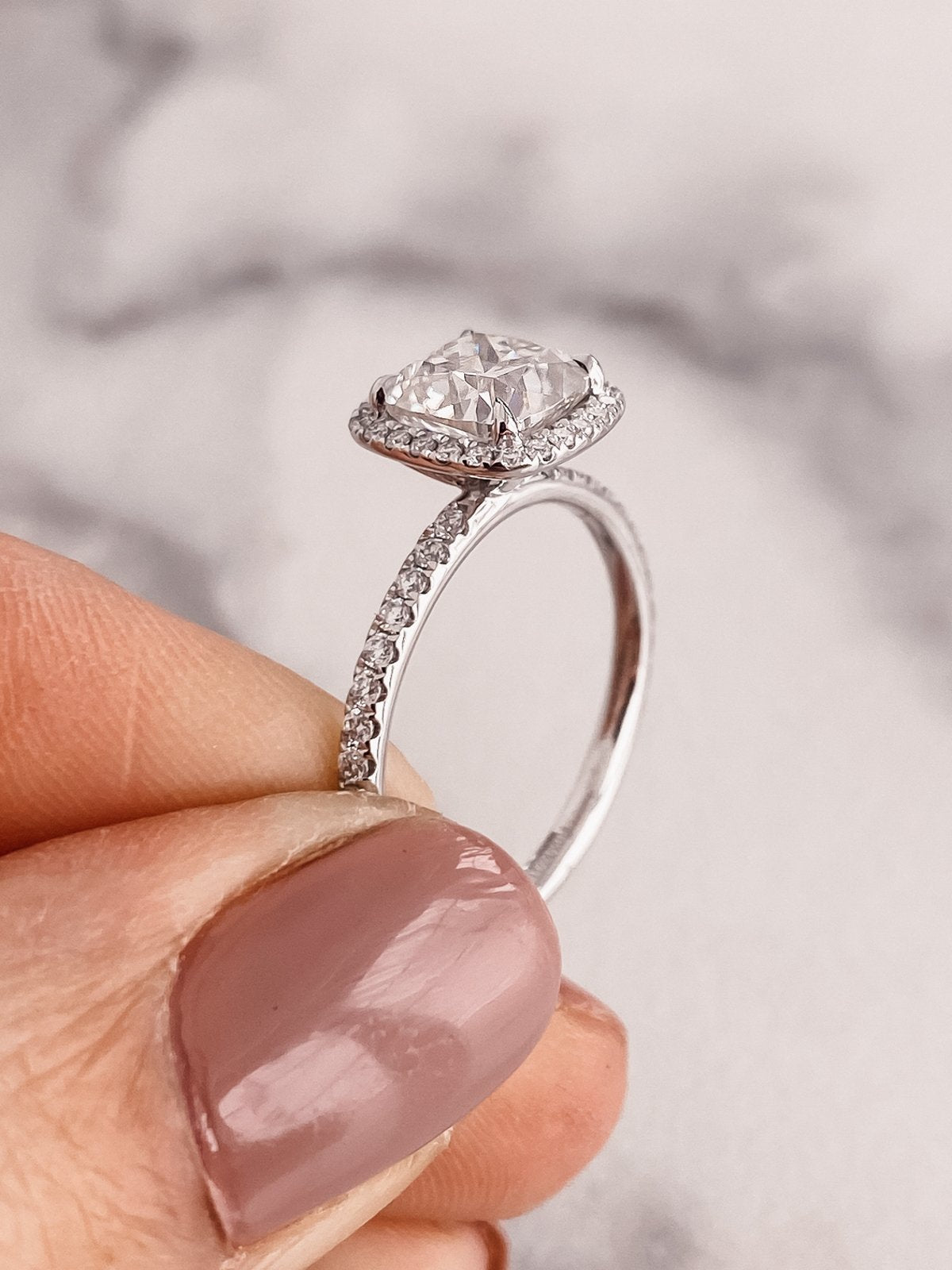 1.50CT Cushion Cut Halo Style Moissanite Engagement Ring