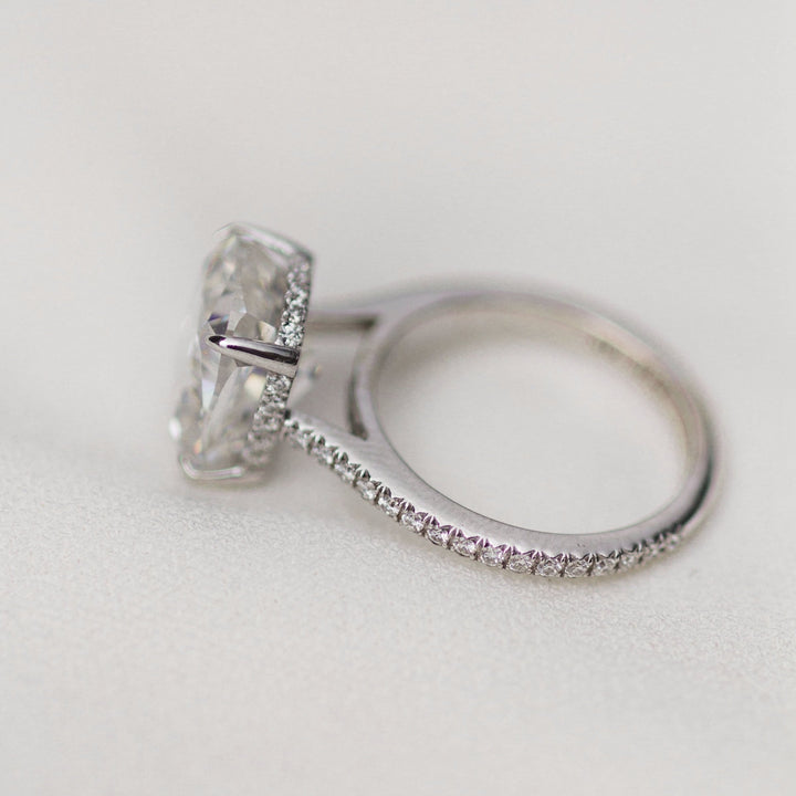 4.65CT Crushed Ice Cushion Moissanite Hidden Halo Pave Setting Engagement Ring