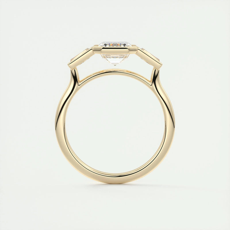 2.5 Ct Emerald Three Stone Bezel Moissanite Engagement Ring