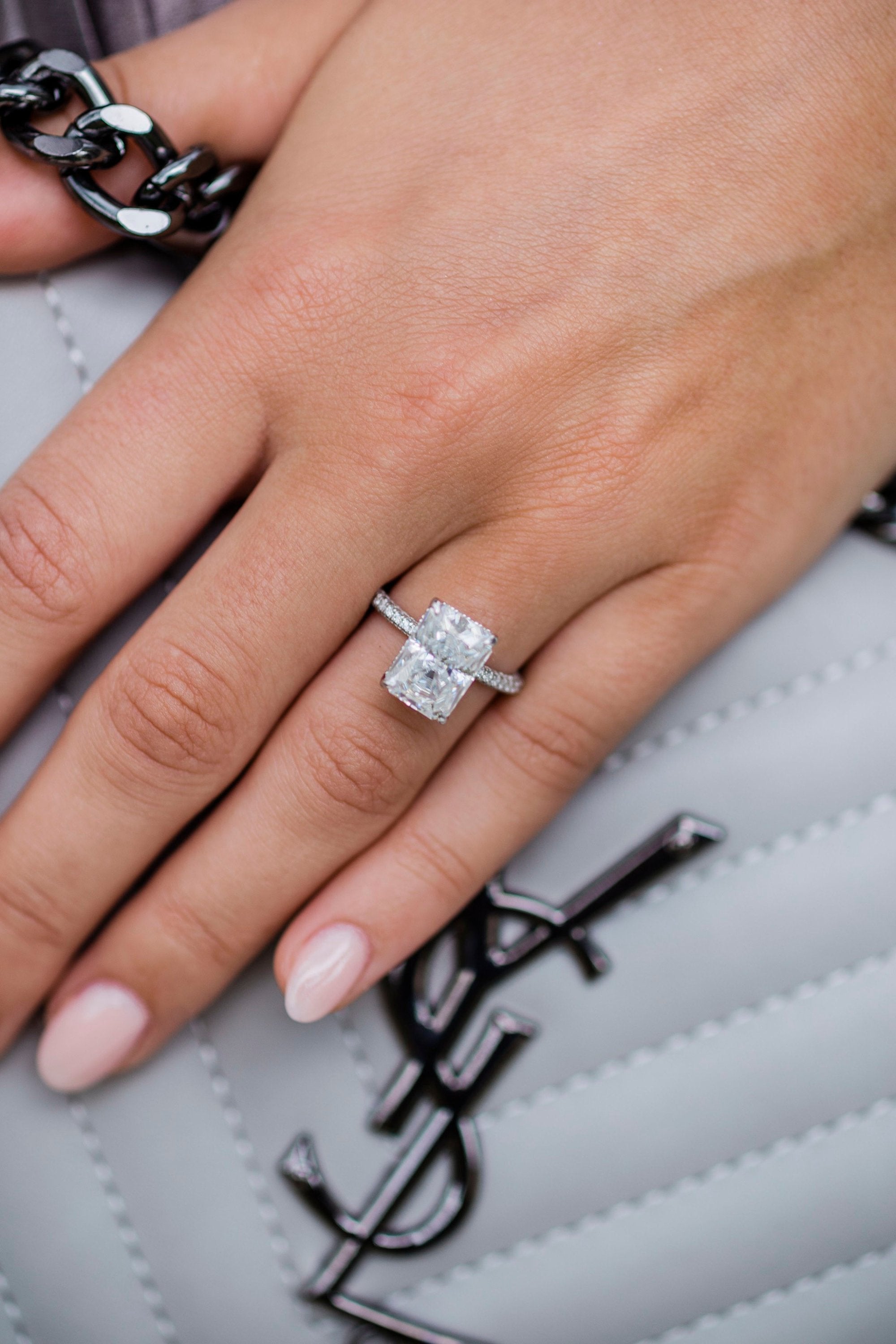 1.60 - 4.60 CT Radiant Moissanite Hidden Halo Pave Setting Engagement Ring