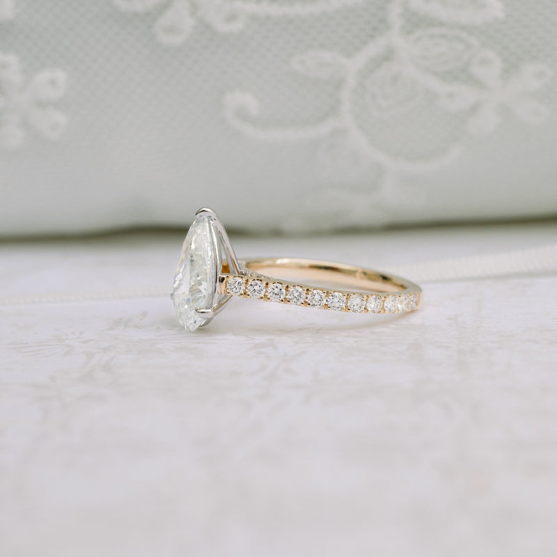 2.25CT Pear Moissanite Solitaire Pave Setting Engagement Ring