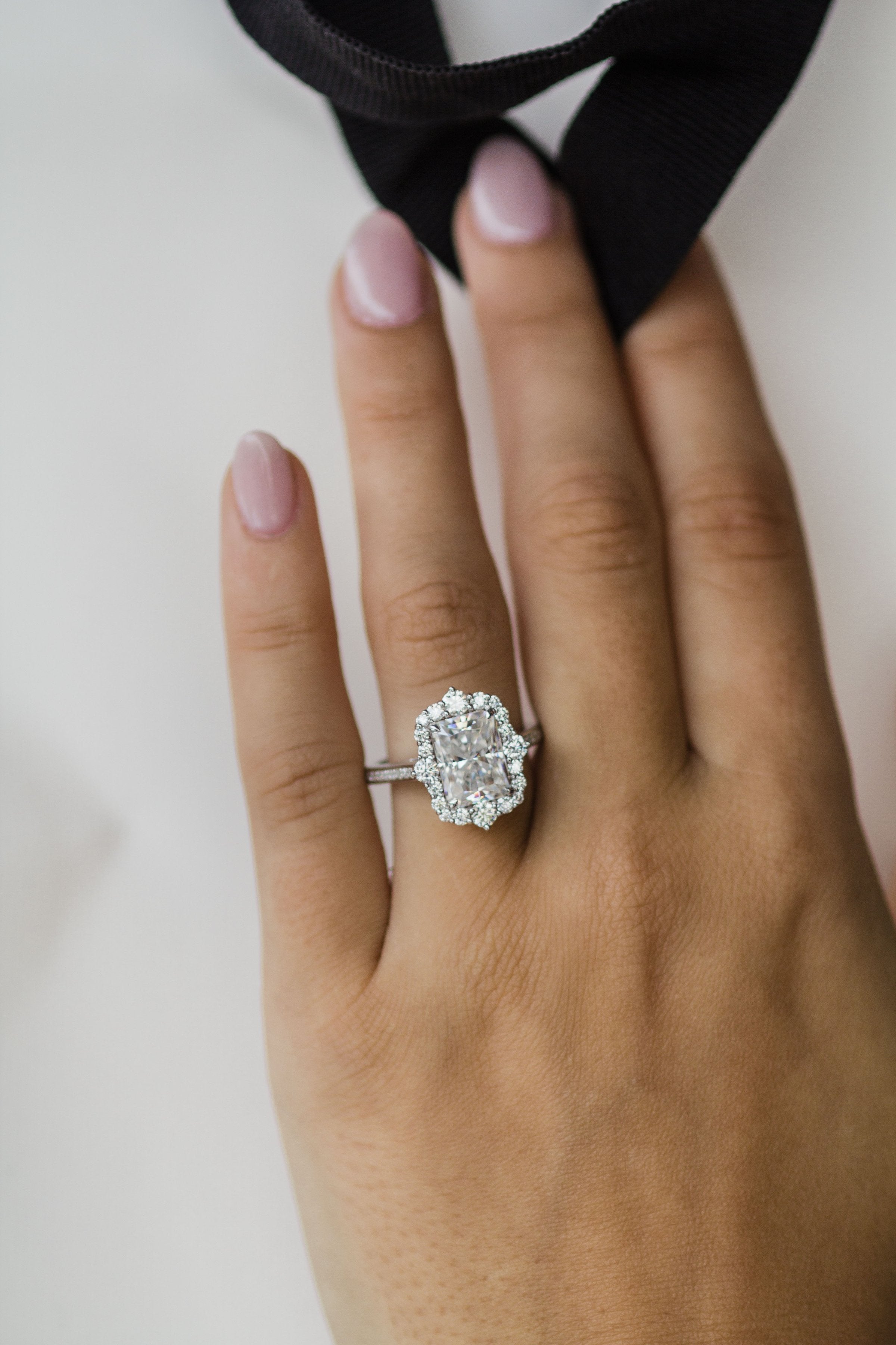 3.40CT Radiant Moissanite Unique Halo Engagement Ring